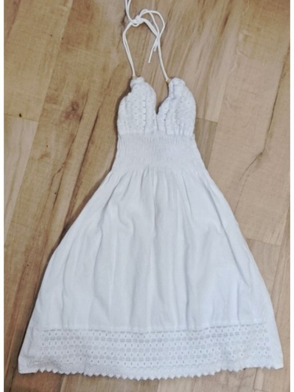 Cotton Collection  L White Halter Crochet Trim Dress Cottagecore Beachy Summer